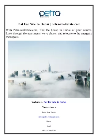 Flat For Sale In Dubai Petra-realestate.com