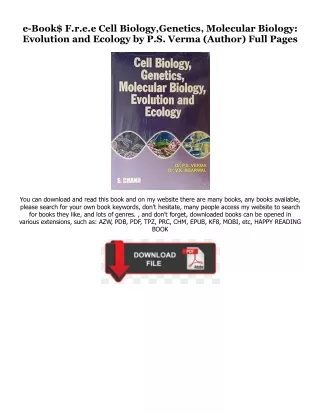 [Ebook] Reading Cell Biology,Genetics, Molecular Biology: Evolution and Ecology PDF Ebook By  P.S. Verma (Author)