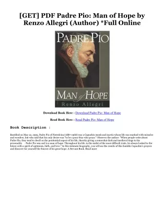 [EBOOK] Padre Pio: Man of Hope (EBOOK PDF) By  Renzo Allegri (Author)