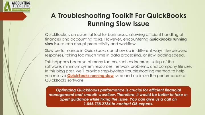 a troubleshooting toolkit for quickbooks running slow issue