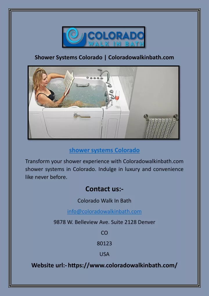shower systems colorado coloradowalkinbath com