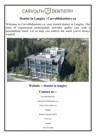 Dentist In Langley  Carvolthdentistry.ca