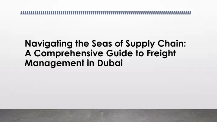 navigating the seas of supply chain a comprehensive guide to freight management in dubai