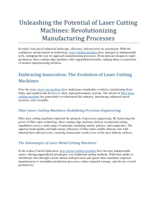 Unleashing the Potential of Laser Cutting Machines Revolutionizing Manufacturing Processes