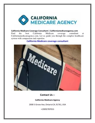 California Medicare Coverage Consultant    Californiamedicareagency
