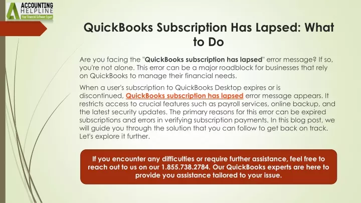 quickbooks subscription has lapsed what to do