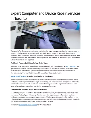 Expert Computer and Device Repair Services in Toronto