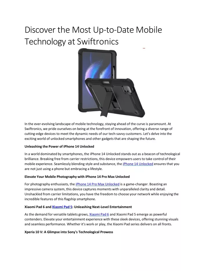 discover the most up to date mobile technology at swiftronics