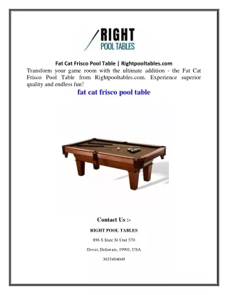 Fat Cat Frisco Pool Table    Rightpooltables