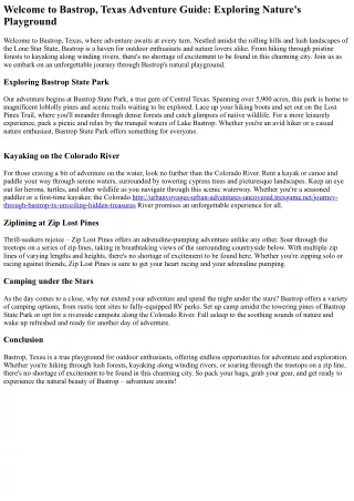 welcome to bastrop texas adventure guide