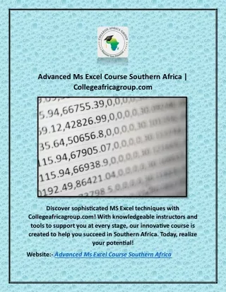 Advanced Ms Excel Course Southern Africa