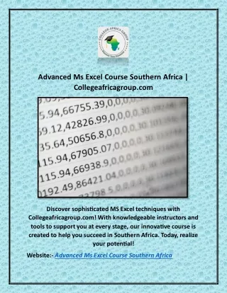 advanced ms excel course southern africa