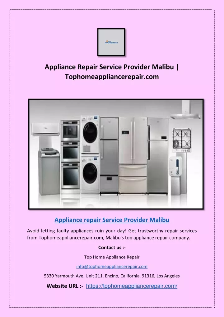 appliance repair service provider malibu
