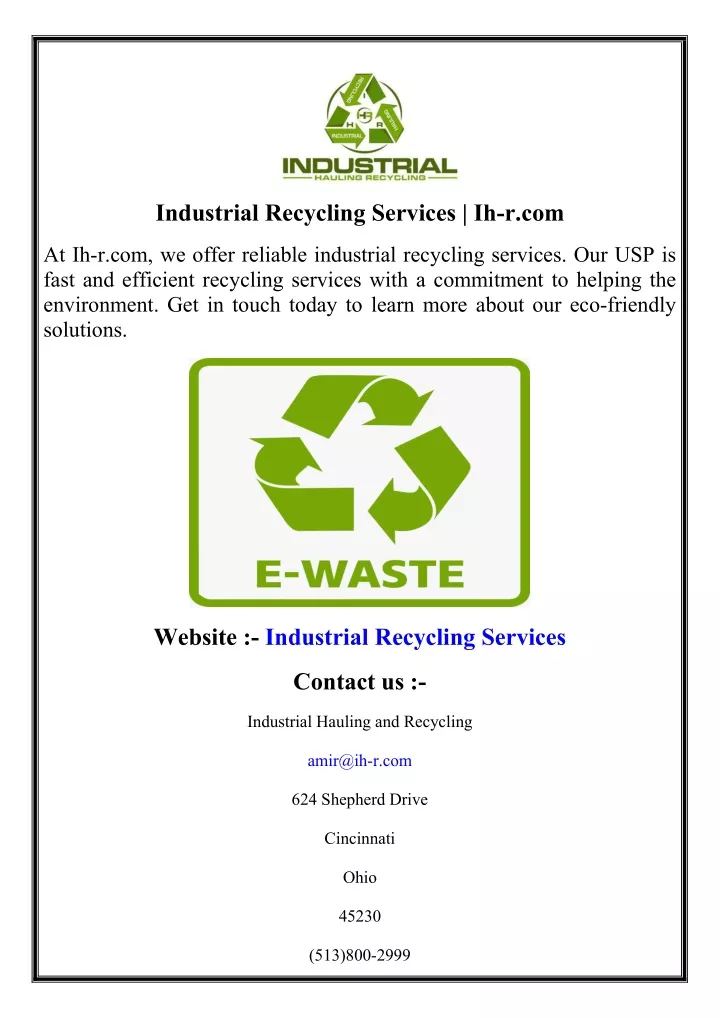 industrial recycling services ih r com
