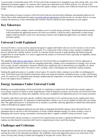 The Impact of Universal Credit on Energy Help: What We Learned