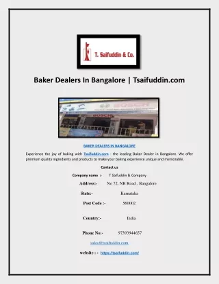 Baker Dealers In Bangalore | Tsaifuddin.com