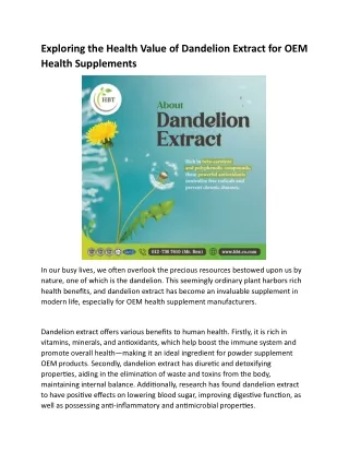 Exploring the Health Value of Dandelion Extract for OEM Health Supplements