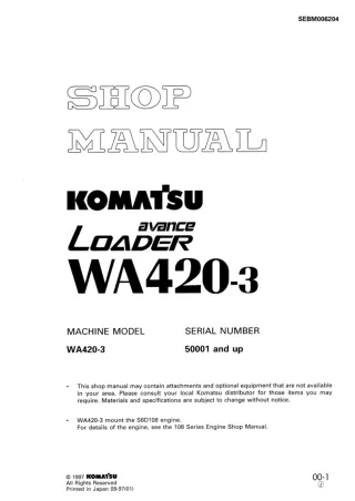 Komatsu WA420-3 Avance Wheel Loader Service Repair Manual SN：50001 and up