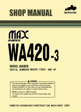 Komatsu WA420-3 Wheel Loader Service Repair Manual SN：15001 and up
