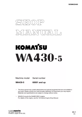 Komatsu WA430-5 Wheel Loader Service Repair Manual SN60001 and up