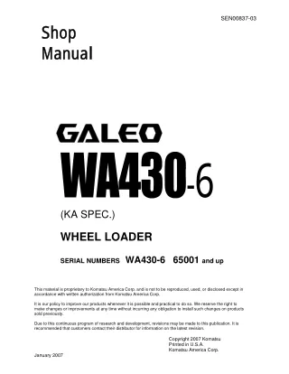 Komatsu WA430-6 Galeo Wheel Loader Service Repair Manual SN65001 and up