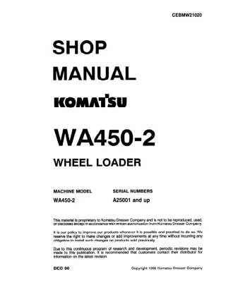 Komatsu WA450-2 Wheel Loader Service Repair Manual (SN A25001 and up)