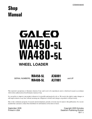 Komatsu WA450-5L Galeo Wheel Loader Service Repair Manual SN：A36001 and up
