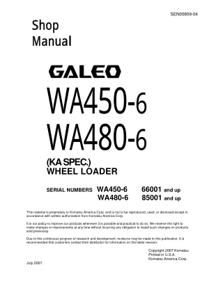 Komatsu WA450-6 Galeo Wheel Loader Service Repair Manual SN：66001 and up