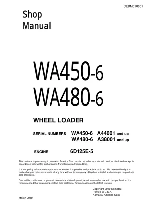 Komatsu WA450-6 Wheel Loader Service Repair Manual SN：A44001 and up