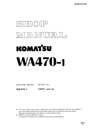 Komatsu WA470-1 Wheel Loader Service Repair Manual (WA470-1 Serial 10001 and up)