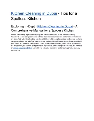 Kitchen Cleaning in Dubai - Tips for a Spotless Kitchen