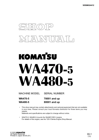 KOMATSU WA470-5 WHEEL LOADER Service Repair Manual SN：70001 and up