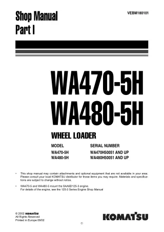 Komatsu WA470-5H Wheel Loader Service Repair Manual (WA470-5H Serial WA470H50051 and up)