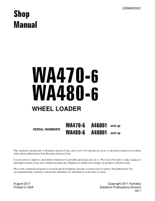 Komatsu WA480-6 Wheel Loader Service Repair Manual (SN A48001 and up)