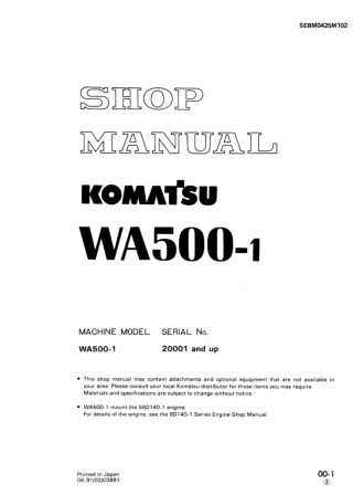 KOMATSU WA500-1 WHEEL LOADER Service Repair Manual SN：20001 and up