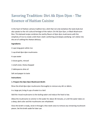 Savoring Tradition Diri Ak Djon Djon - The Essence of Haitian Cuisine