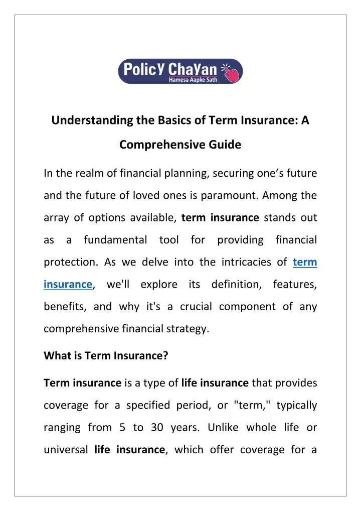 understanding the basics of term insurance a
