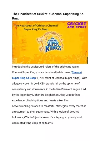 The Heartbeat of Cricket   Chennai Super King Ka Baap