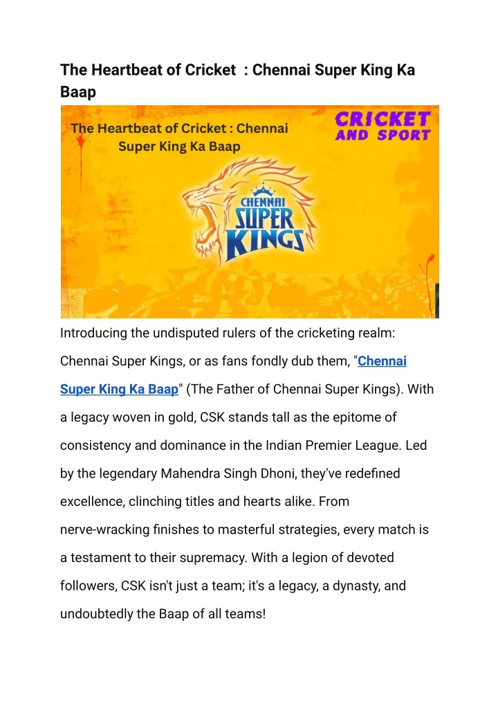 the heartbeat of cricket chennai super king