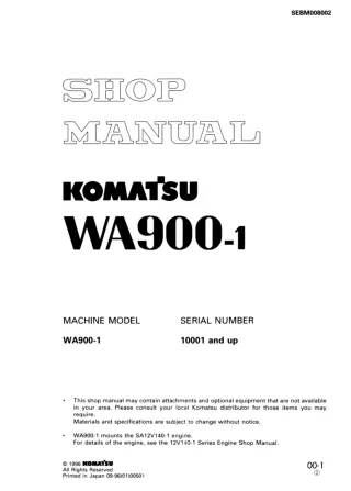 Komatsu WA900-1 Wheel Loader Service Repair Manual SN：10001 and up