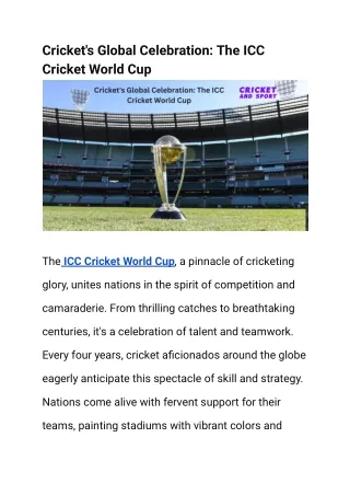Cricket's Global Celebration The ICC Cricket World Cup