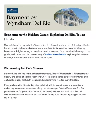 Exposure to the Hidden Gems Exploring Del Rio, Texas Hotels