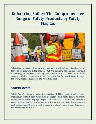 Enhancing Safety - The Comprehensive Range of Safety Products by Safety Flag Co.