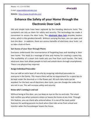 Enhance the Safety of your Home through the Electronic Door Lock