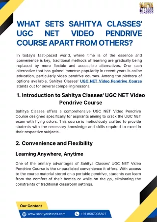 What Sets Sahitya Classes' UGC NET Video Pendrive Course Apart from Others