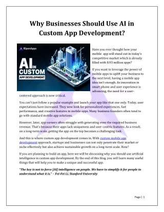 Why Businesses Should Use AI in Custom App Development