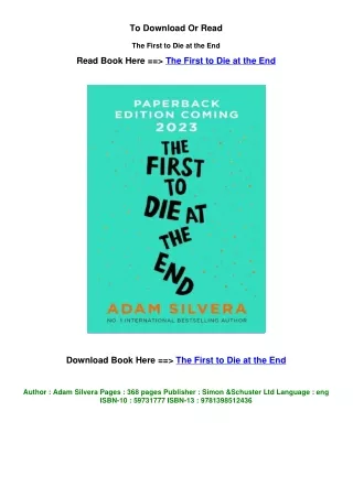 PDF Download The First to Die at the End By Adam Silvera