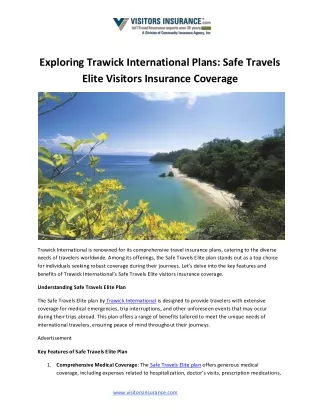 Exploring Trawick International Plans: Safe Travels Elite Visitors Insurance