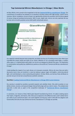Glass Works Custom Solutions With Commercial Mirrors Expertise in Chicago