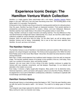 Experience Iconic Design The Hamilton Ventura Watch Collection
